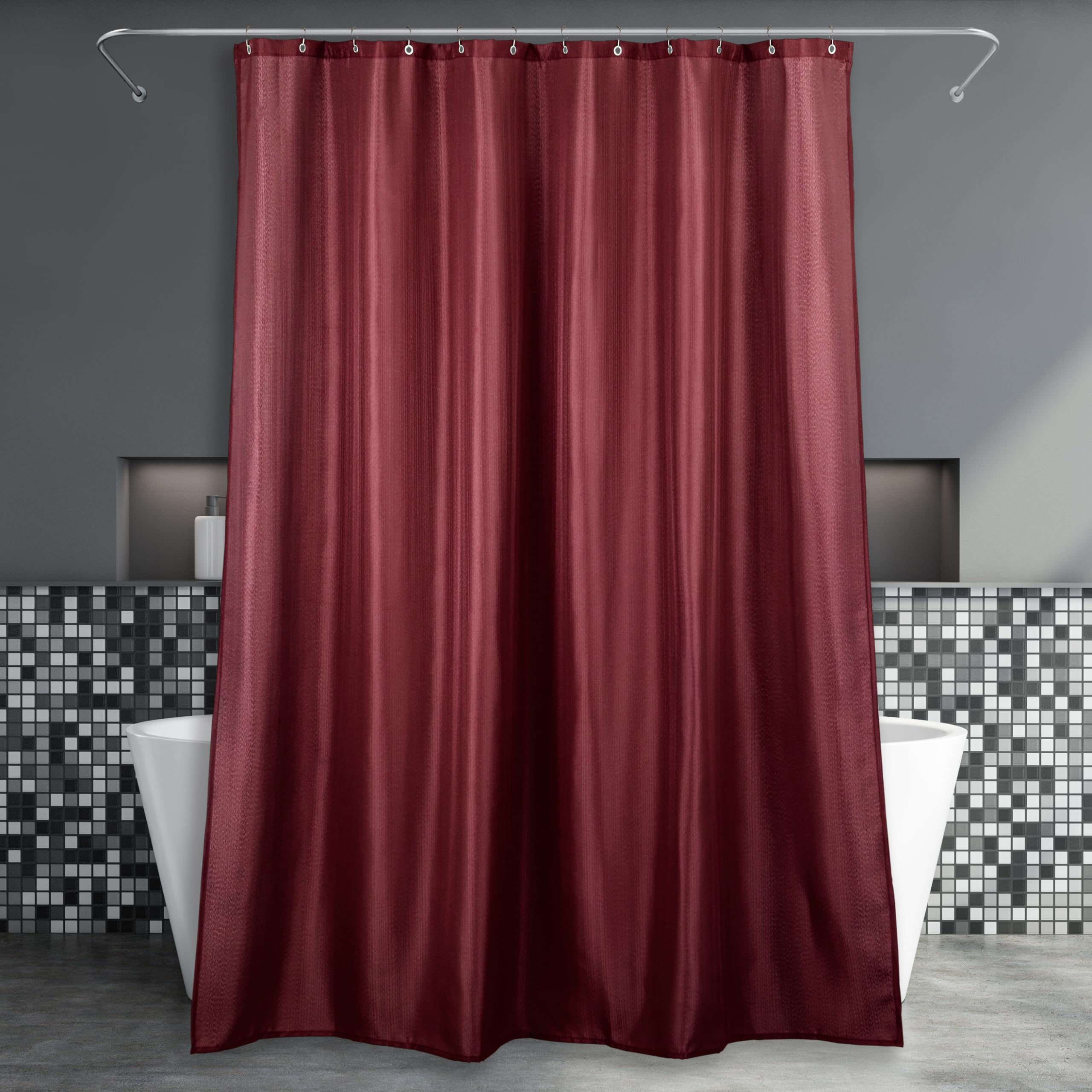 Popkozzi Burgundy Fabric Shower Curtain: Dark Red Anti Mould Mildew Resistant Water Repellent Washable Curtain for Wet Room - Elegant Lightweight Polyester Curtain for Bathroom - 183 x 183cm Drop
