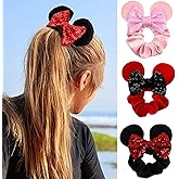 JOYFISCO 3 Pack Mouse Ears Scrunchies Velvet Hair Scrunchies Sequin Bows Hair Ties Hair Bands Ponytail Holder Hair Accessorie