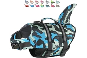 Dogcheer Dog Life Jacket Shark, Dog Swim Life Vest Camo Pet PFD Float Vest, Adjustable Puppy Floatation Life Jacket Swimsuit with Rescue Handle for Small Medium Large Dogs Swimming Boating
