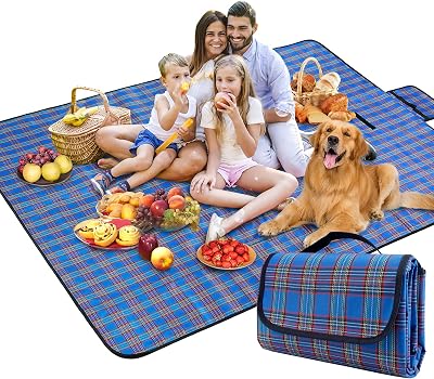 SOMIYAMI Waterproof Tartan Picnic Blanket 150x200cm with Carry Handle