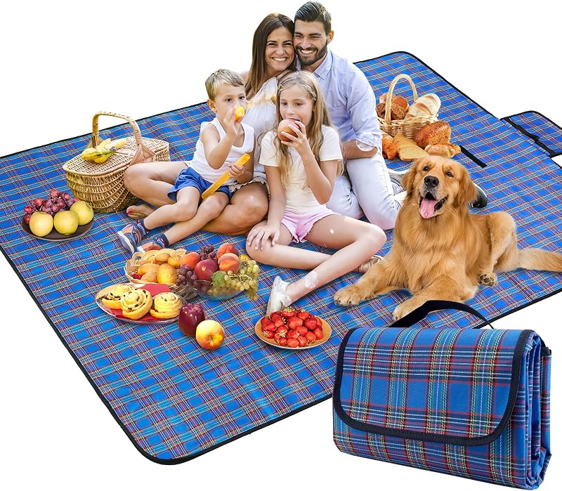 SOMIYAMI Waterproof Tartan Picnic Blanket 150x200cm with Carry Handle