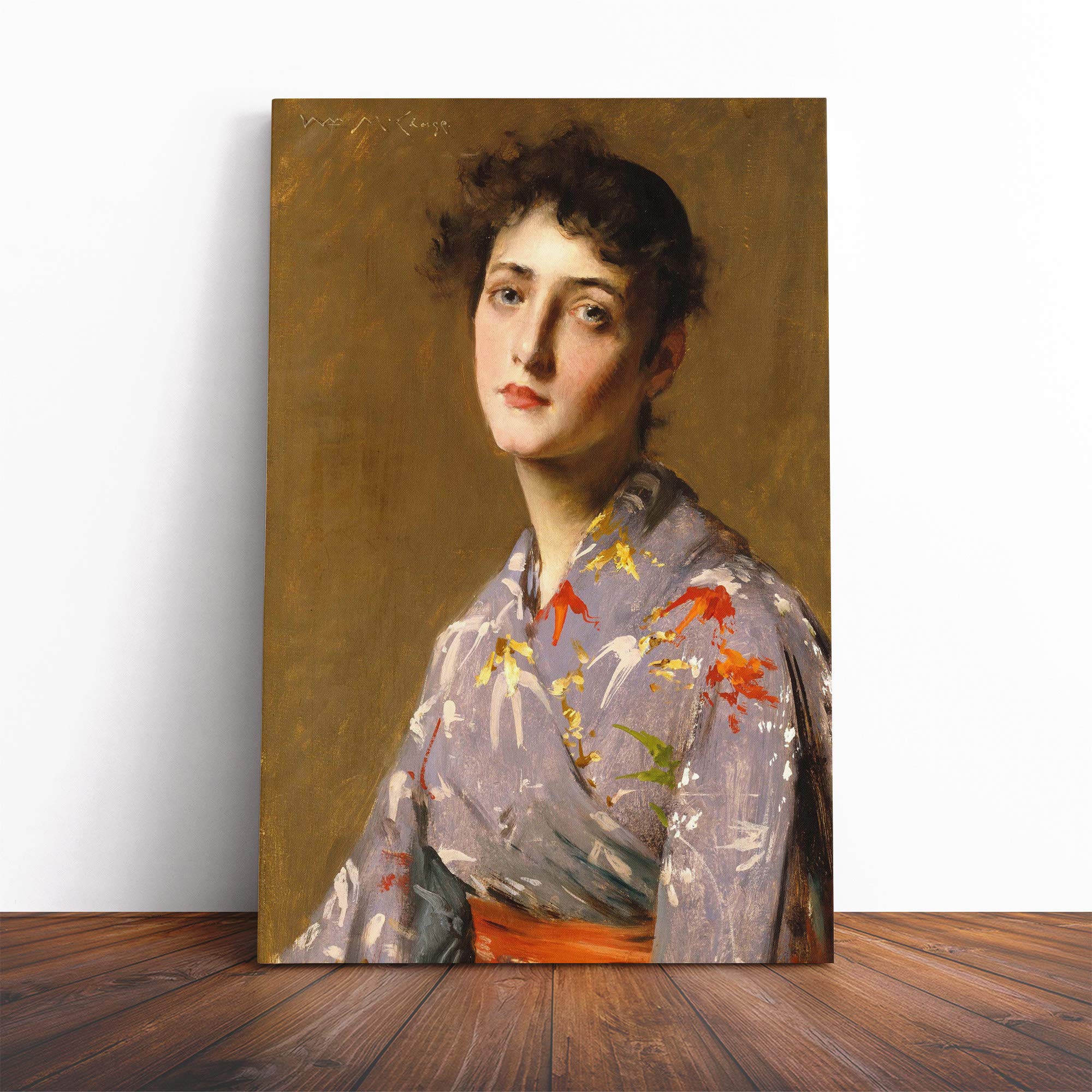 William Merritt Chase Lady in a Japanese Costume Canvas Print | Gallery Wrapped 30mm Frame Wall Art | 20x14 inches | Ready to Hang | Asian People Picture | Living Room Bedroom Lounge Office