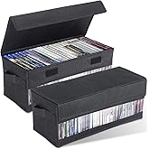 CCidea CD Storage Boxes - Pack of 2 CD Cases - 14" x 5.9" x 5.3" Disc Holders with Lids & Visual Window, Holds Up to 32 CDs in full jewel cases, 65 CDs in slim cases, and 180 discs in CD sleeves