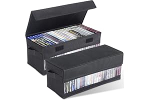 CCidea CD Storage Boxes - Pack of 2 CD Cases - 14" x 5.9" x 5.3" Disc Holders with Lids & Visual Window, Holds Up to 32 CDs in full jewel cases, 65 CDs in slim cases, and 180 discs in CD sleeves