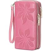 GOIACII Women's Wallet Large Capacity Double Zip Ladies Card Phone Holder RFID Blocking Wristlet Leather