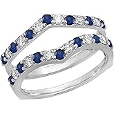 Dazzlingrock Collection Round Gemstone & White Diamond Enhancer Guard Wedding Band for Women in 10K Solid White Gold