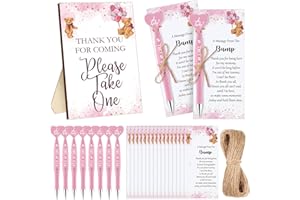 Qeeenar 50 Set Baby Shower Favors for Guest 1 Thank You for Coming Sign 50 Heart Shaped Ballpoint Pens 50 Thank You Cards wit