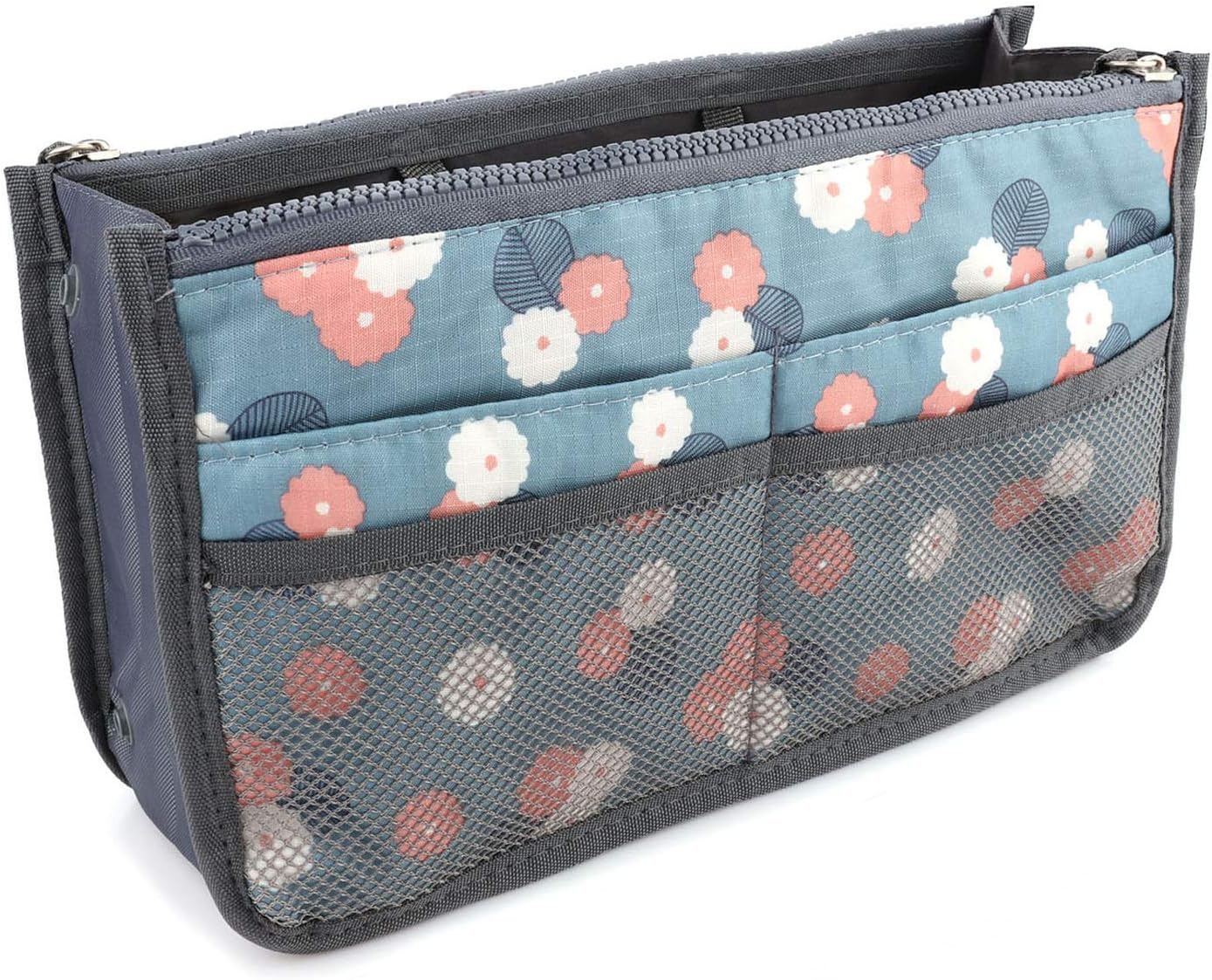 Handbag Pouch Bag in Bag Organiser Insert Organizer Tidy Travel Cosmetic Pocket (Blue Flower)