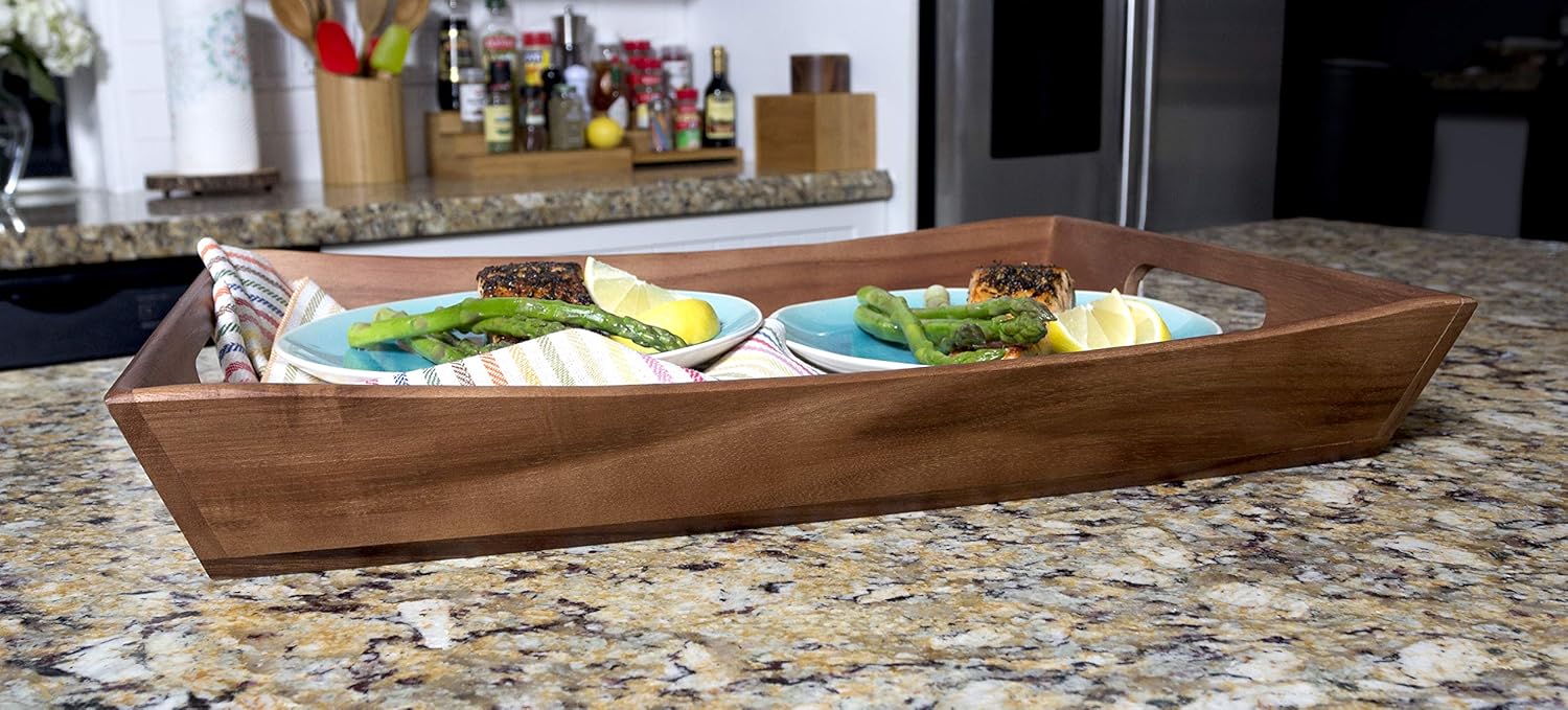 Lipper International Acacia Curved Serving Tray, 19.88" x 14" x 2.5": Kitchen & Dining