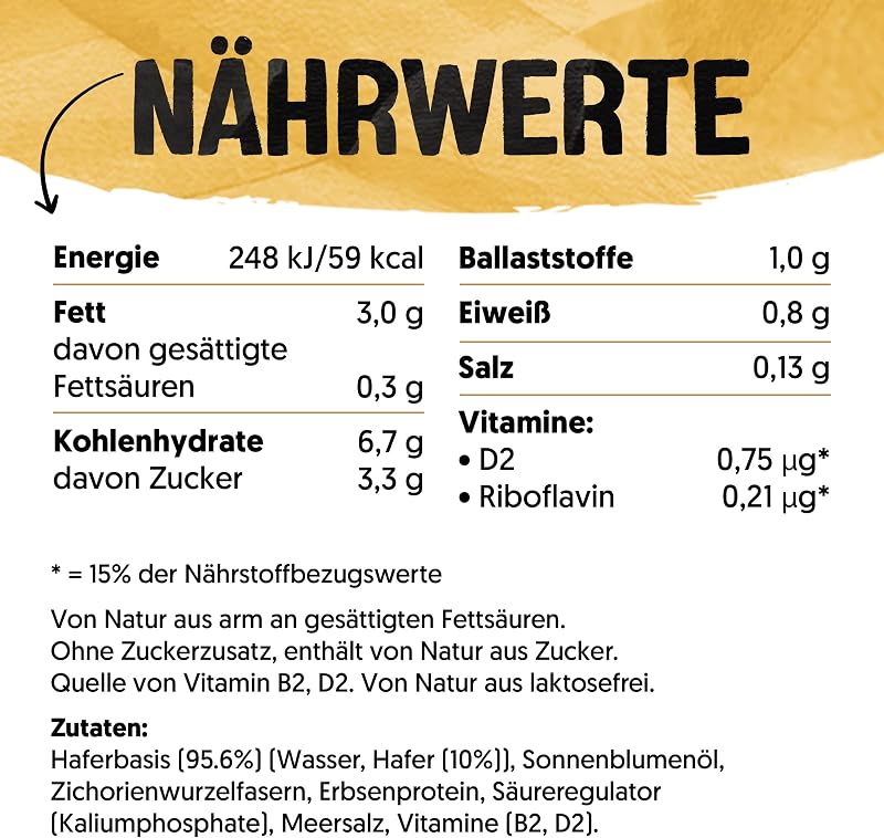 Barista Haferdrink – Zum Aufschäumen – Vegan und milchfrei – Von Natur aus laktosefrei – Reich an Ballaststoffen, Calcium und Vitaminen – 8 x 1 L – Haltbar