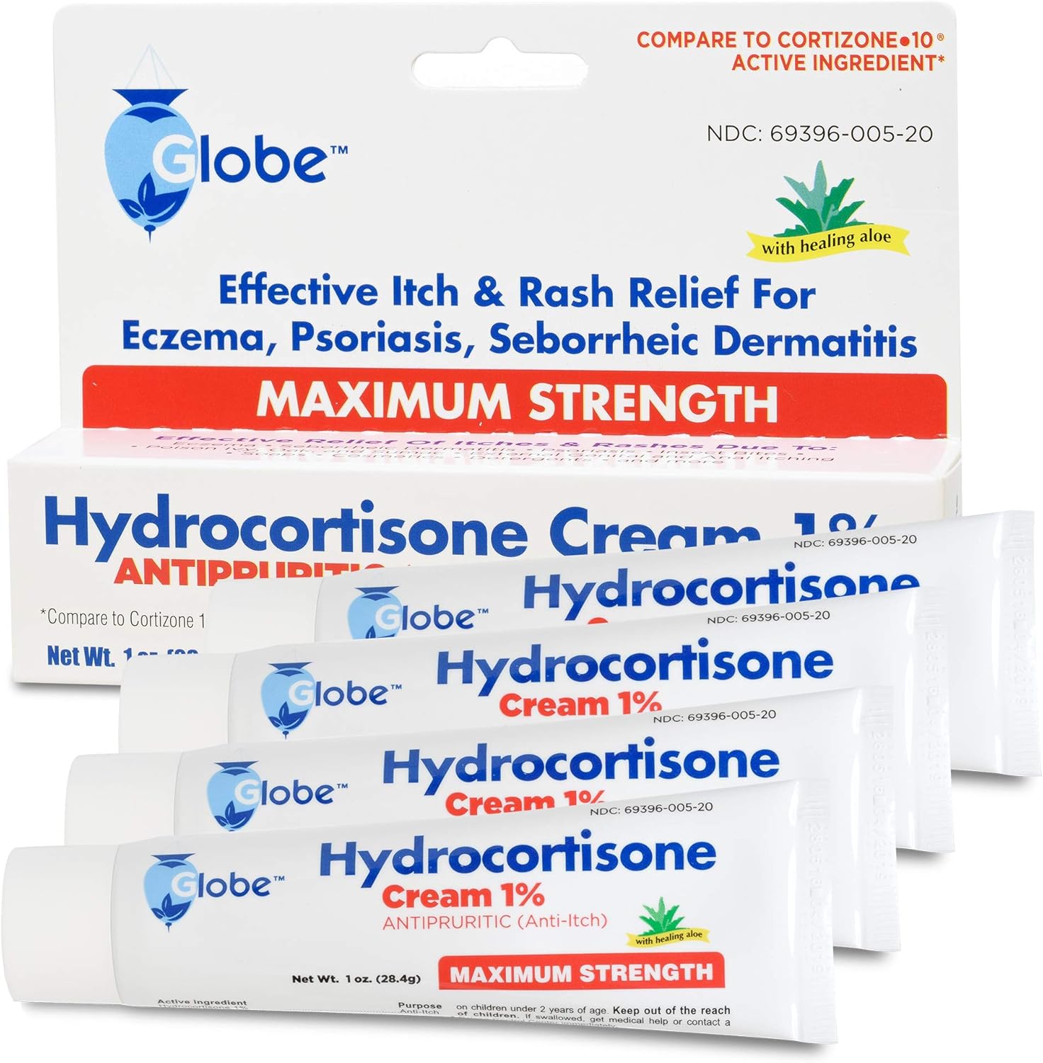 Hydrocortisone Maximum Strength Cream 1% with Aloe, 4 OZ (Compare to Cortizone-10) (4 x 1 OZ Tubes): Health & Personal Care