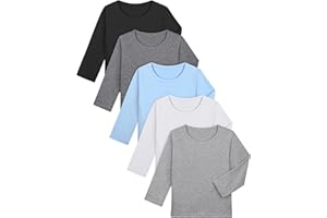 Cooraby 5 Pack Toddler Kids Long Sleeve T-Shirt Crewneck Tees Soft T-Shirt for Boys