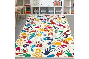 STARUIA Large Colorful Kids Rug 6x9 Ft, Non-Slip Washable Rug for Classroom, Handprints and Footprints Rugs for Playroom, Soft Nursery Rug Indoor Play Mat for Kids Room Daycare School