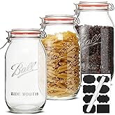 Qeisia 64oz Wide Mouth Mason Jars (3 Pack) – Reusable Airtight Glass Storage Jars with Hinged Lids, BPA-Free, Dishwasher Safe, Perfect for Canning, Pickling, Coffee & Fermenting