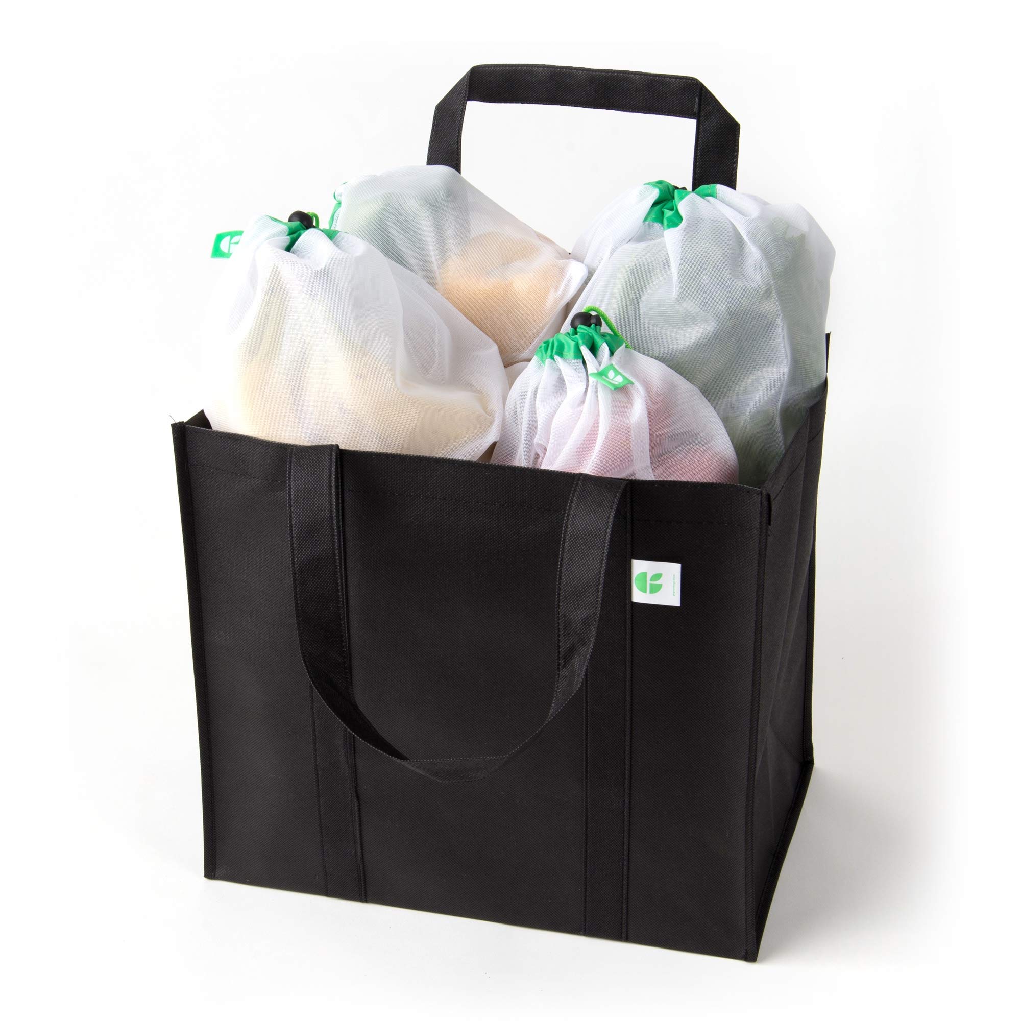 Reusable Grocery Bags (5 Pack, Black) Hold 40+ lbs Extra Large