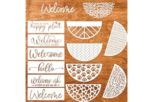 ZOSYLLEY Welcome Stencil for Wood Sign Welcome Stencils for Painting on Wood 12" Hello Welcome-ish Templates Brick/Leopard Print/Herribone/Cow Print Pattern Stencil