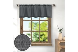 Pitalk Dark Grey Valance for Window 18 Inch Length Light Filtering Sheer Linen Cotton Kitchen Valance for Bathroom Valance for Living Room Bedroom Bathroom Small Window Curtain Farmhouse Charcoal Gray