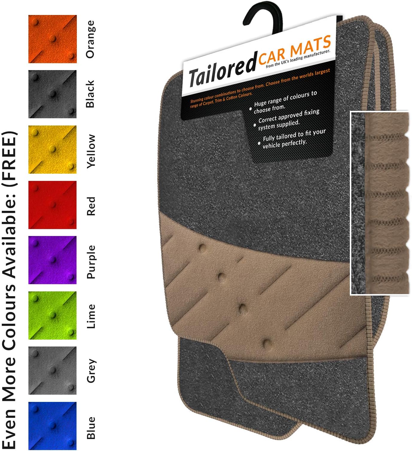 Car Mats To Fit Compass (2017+) Grey Tailored Car Mats & Beige Trim & Beige Double Ultra Thick Full Width Heel Pad