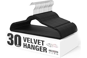 YSSOA Velvet Hangers 30 Pack, Non-Slip Clothes Hangers with Shoulder Notches, 360° Swivel Hooks, Heavy Duty Standard Hangers for Closet Space Saving, Black