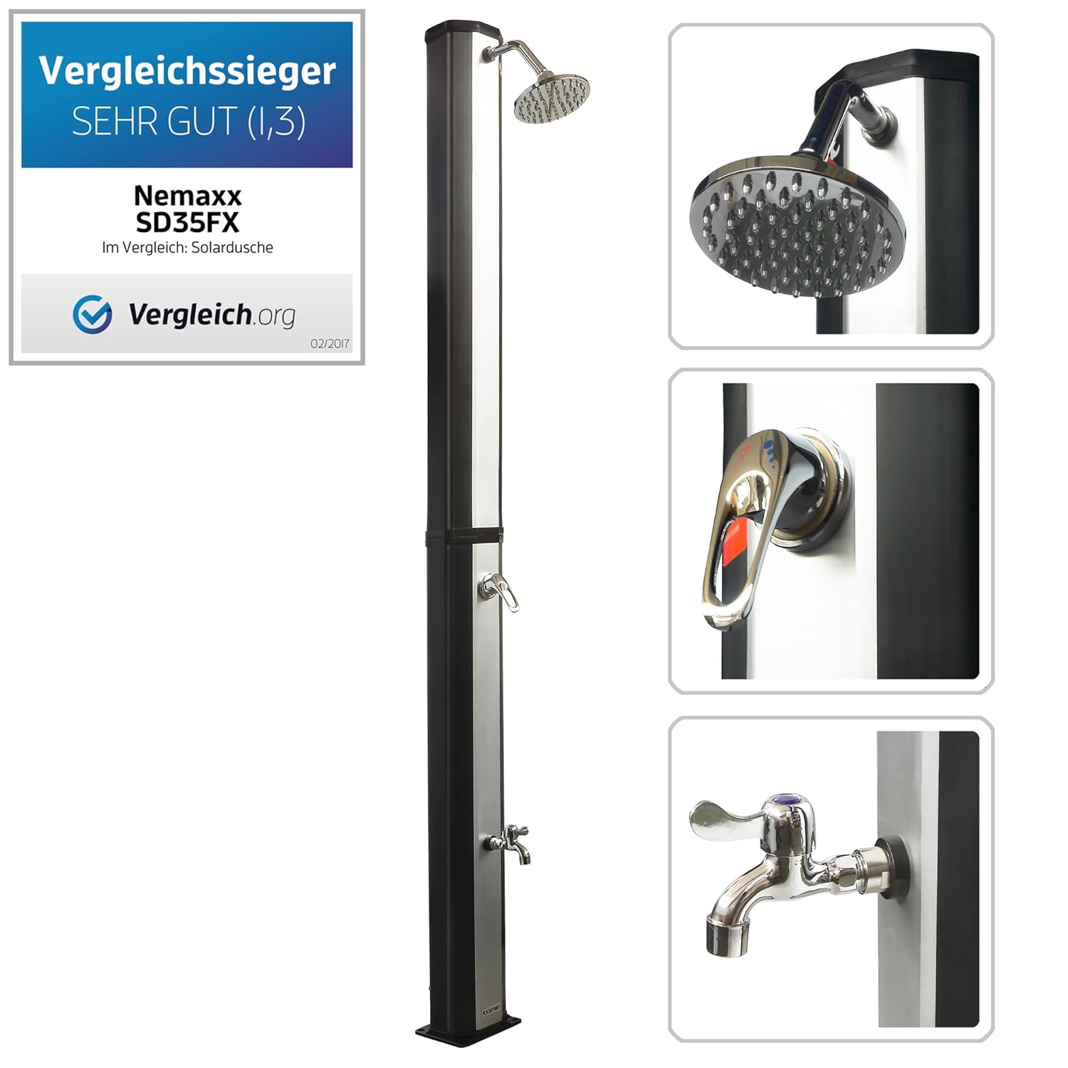 Nemaxx SD35FX Solar Shower 35L footwash Silver Outdoor Yard Garden