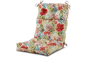 Outdoor Tufted High-Back Chair Cushions, One-Piece Hinged Seat and Back Design, Reversible with 4 Ties, Durable Polyester Fab