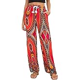 Women's Smocked Elastic Waist Palazzo Casual Pants Floral Harem Boho Yoga Pant