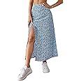 Avanova Women's Boho Leopard Print Thigh High Waist A Line Split Midi Skirt