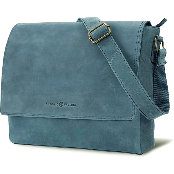 Amazon.com | ANTONIO VALERIA Albert Blue Premium Leather Messenger
