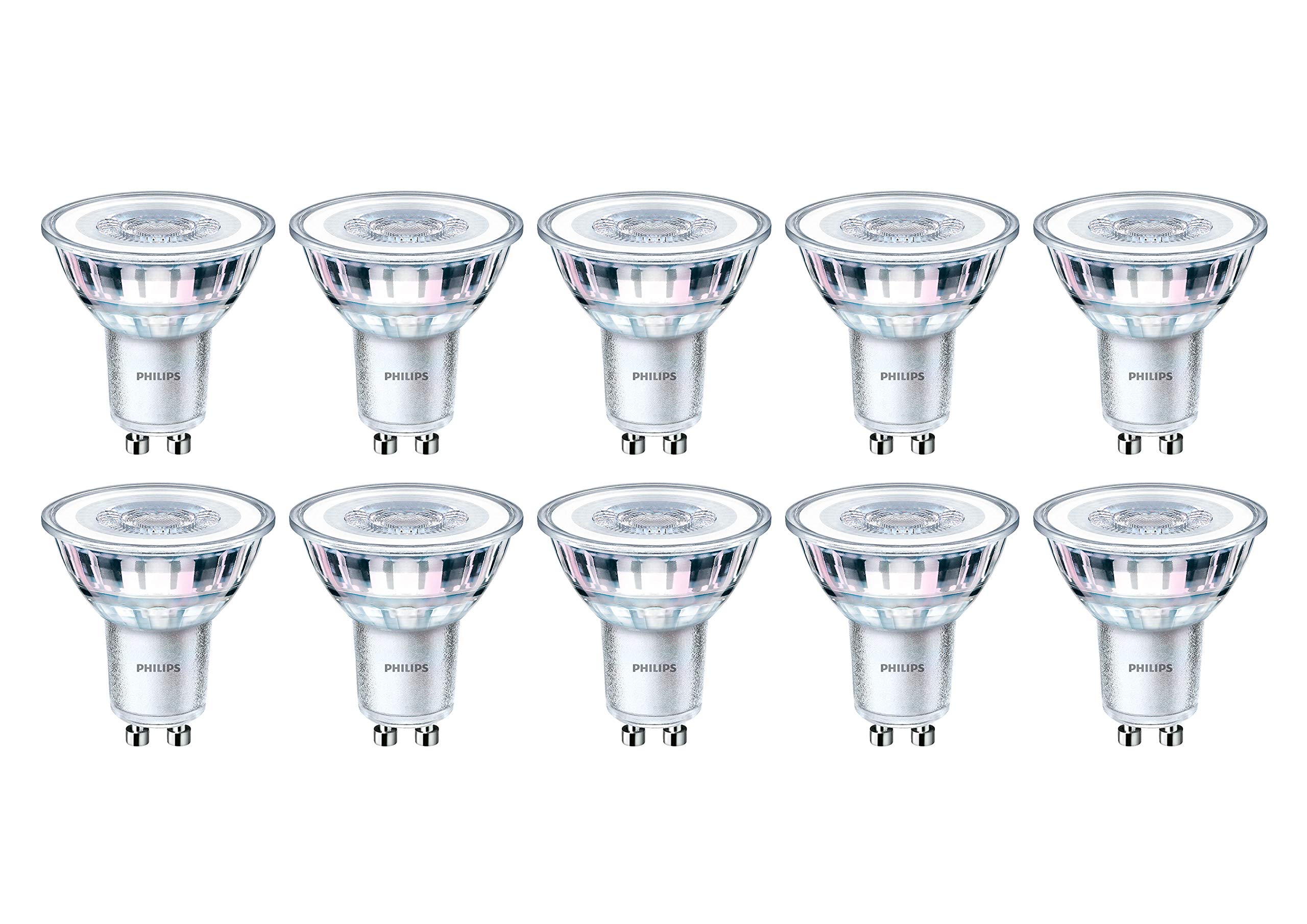 Philips LED GU10 Glass Dimmable Spot Light, 5.5W (50W Halogen Equivalent), 350 Lumens, Warm White, Glass Finish, Pack of 10