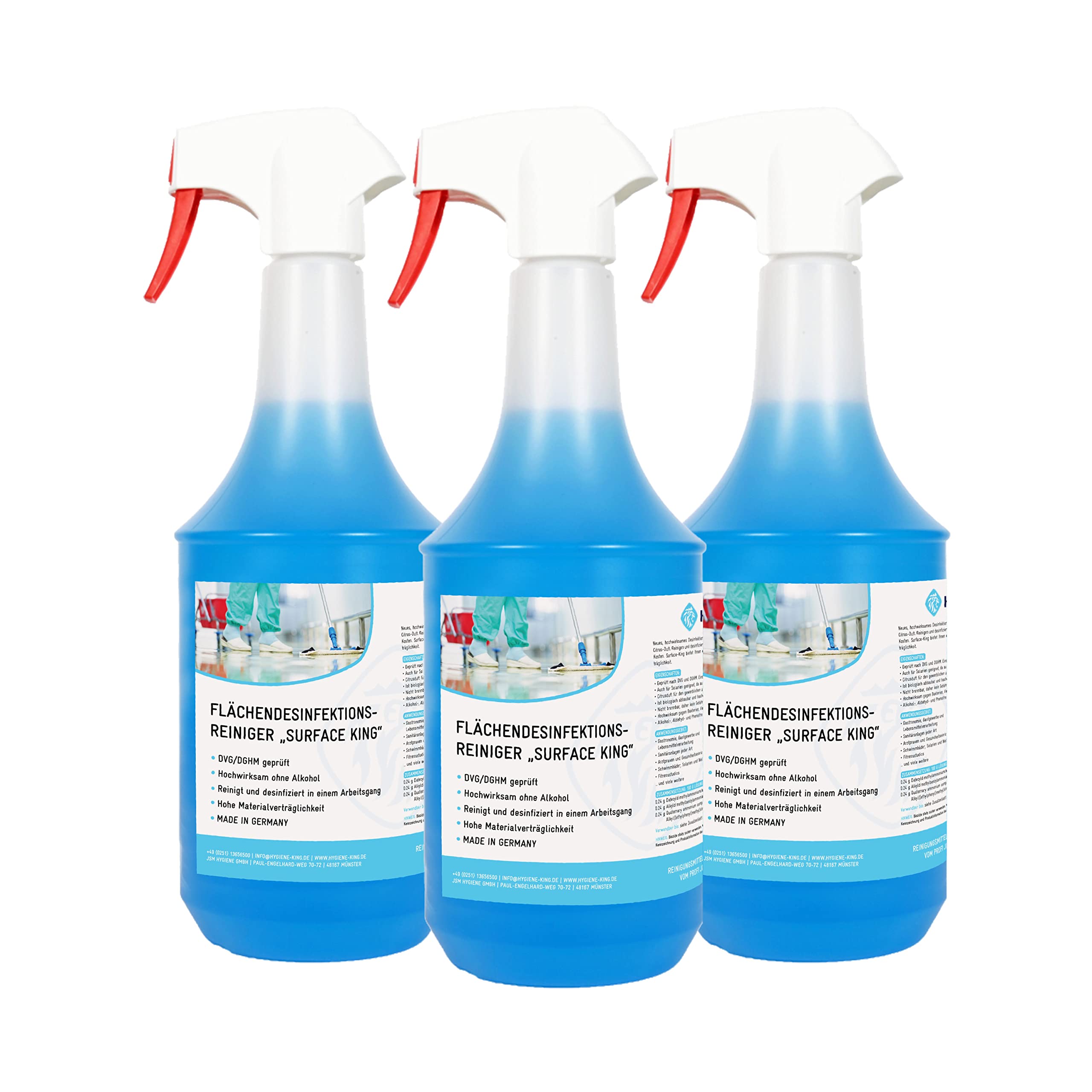 Hygiene King | Desinfektionsreiniger | gebrauchsfertig | 3x1 L Sprühflasche