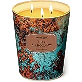 HomeLights Scented Candles | Large Jar 34 Oz Natural Soy Candle | 130 hrs Long-Lasting with 3 Wicks | Industrial Chic Home Decor | Gifts for Mom & Women, Teak Mahogany