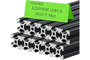 GOORY 10pcs Aluminum Extrusion 2020 48"(1220mm) T Slot European Standard - Anodized Extruded Linear Rail Guide for DIY 3D Printer CNC Router Laser Engraving Automated Machine Equipment Black