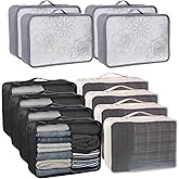 SHENLIU 12 Pcs XL Packing Cube for Travel Luggage Organizer, 17.7 x 12.99 x 4.72 inches Reusable Black Gray Beige Mesh Travel Luggage Bags for Hiking Camping Accessory
