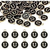 uxcell 52pcs Letter Charm, Enamel Letter Pendants, Alphabet U Pendants Double Sided Beads Charm for DIY Bracelet Necklace Pendants Earring Jewelry, Black