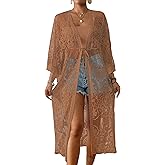 Bsubseach Kimonos for Women Lace Sexy Swimsuit Cover Ups Open Front Beach Robe Summer Cardigan