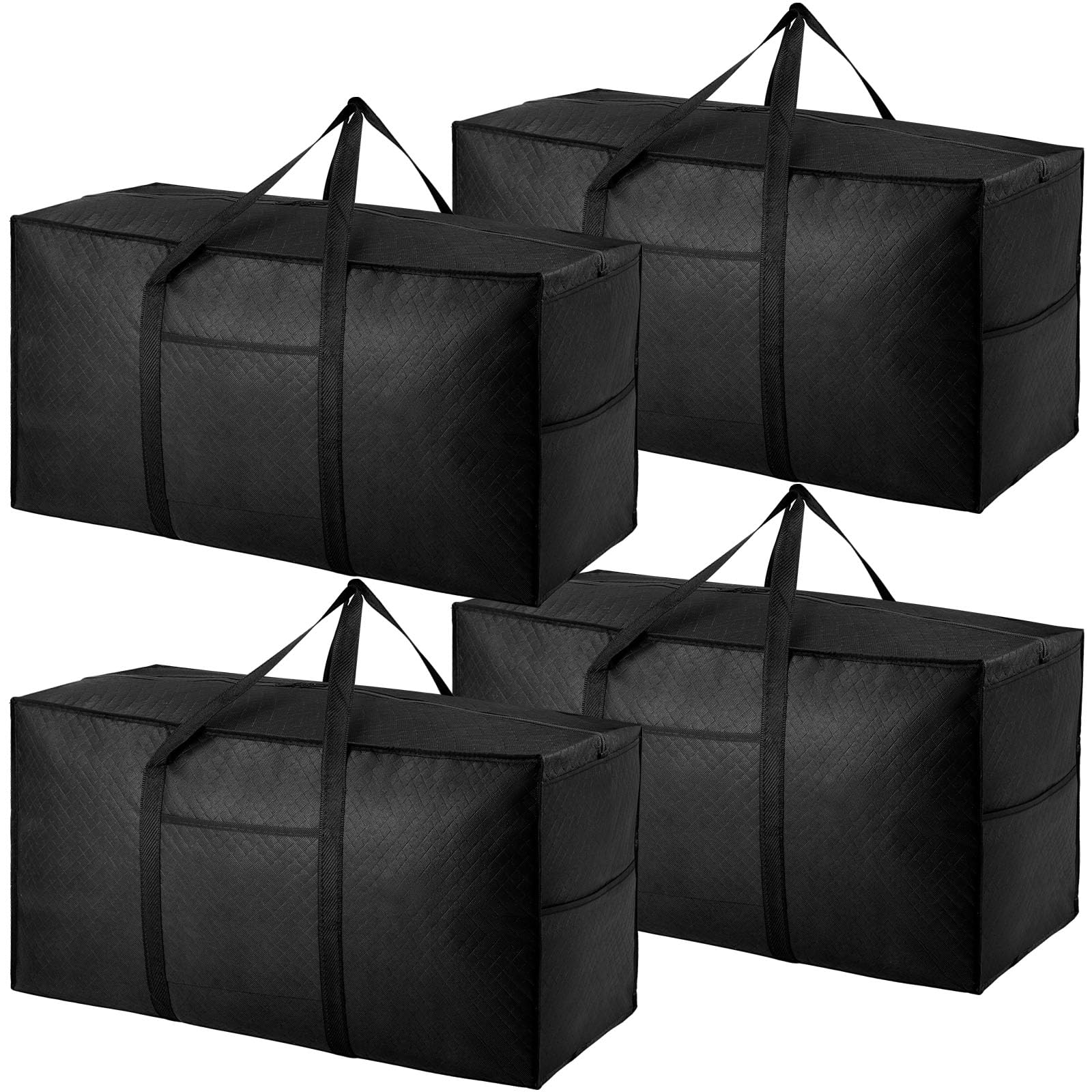 4 Pack 120L Extra Large Strong Moving Boxes with Lid, Heavy Duty Moving Storage Bags with Zippers, Carrier Bag for Travelling Duvet Clothes House Underbed