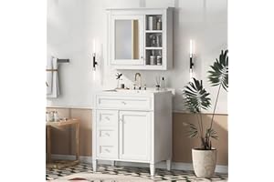 Virubi 30" Bathroom Vanity with Matching Medicine Cabinet, Modern Sink Storage Cabinet with Drawers, Soft Closing Doors and Shelf, Bathroom Vanities with Sink & Mirror