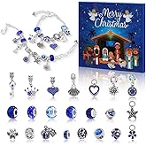 Capoda Christmas Charm Bracelet Advent Calendar for 2026 Women 24 Days DIY Snowflake Countdown Calendar Bracelets Set Blue Nativity Religion Christmas Jewelry Making Kit Gift for Girlfriend