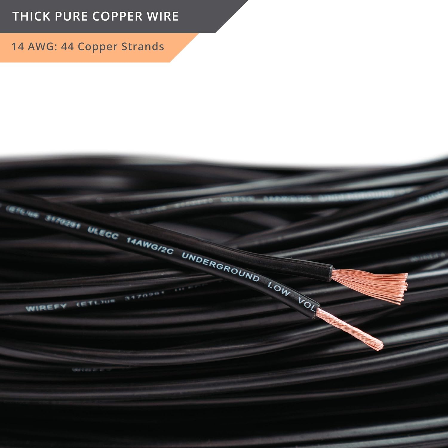 Wirefy 14/2 Low Voltage Landscape Lighting Wire - 14-Gauge 2-Conductor 100 Feet - - 
