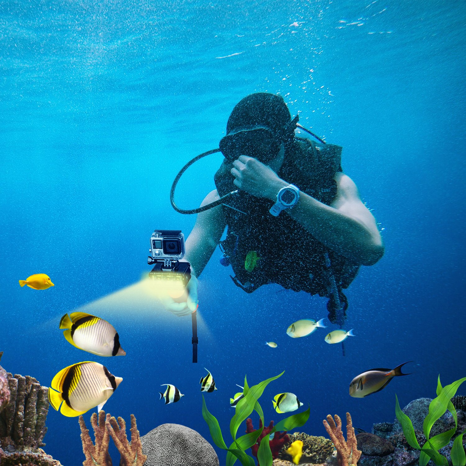 Suptig Waterproof High Power Dimmable Dual Battery Fill Night Diving Underwater Light for Gopro Hero 13, 12, 11/10/9/8/7/6/5/4/3+/3, Akaso, DJI Osmo, Insta 360