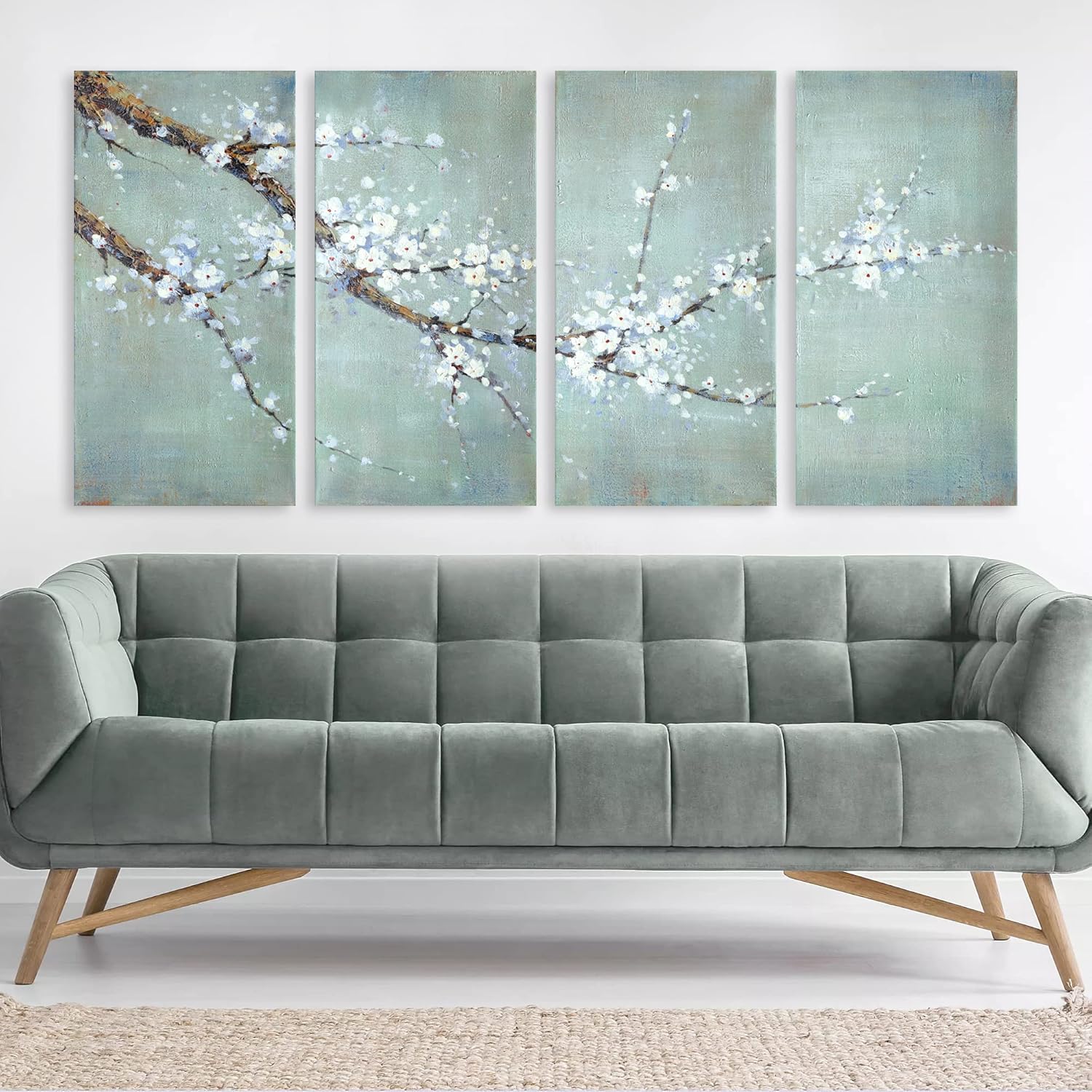 Paintings - Large Plum Handmade Oil Painting Decorative Wall Art, Green16