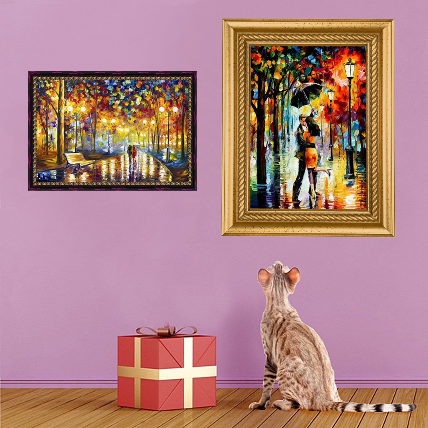 5D Diamond Painting Kit DIY Full Drill Arts Crafts Wall Decor 2 Pack by Yomiie, for Living Room Rainy Night Lovers (12.6x16.5inch/32x42cm) & Walking in Rainy Night (15.7x10.6inch/40x27cm)