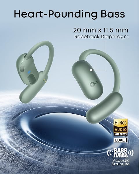 SOUNDCORE AEROFIT 2 BY ANKER, OPEN-EAR HEADPHONES, REAL-TIME TRANSLATION EARBUDS, 4 ADJUSTABLE POSITIONS FOR EVERY EAR SIZE, 2× RICHER BASS, HI-RES, 42H PLAYTIME, IP55,AI CLEAR CALLS,WIRELESS CHARGING