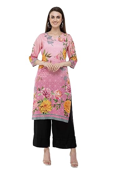 Women's Pink Floral Printed Cotton Kurti