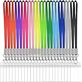 Badge Holder with Lanyard, 24-Pack Clear Vertical ID Card Badge Holder, Durable Badge Holders with Colorful Cruise Lanyards (Inner Size: 2.6’’×3.7’’, 12 Colors)