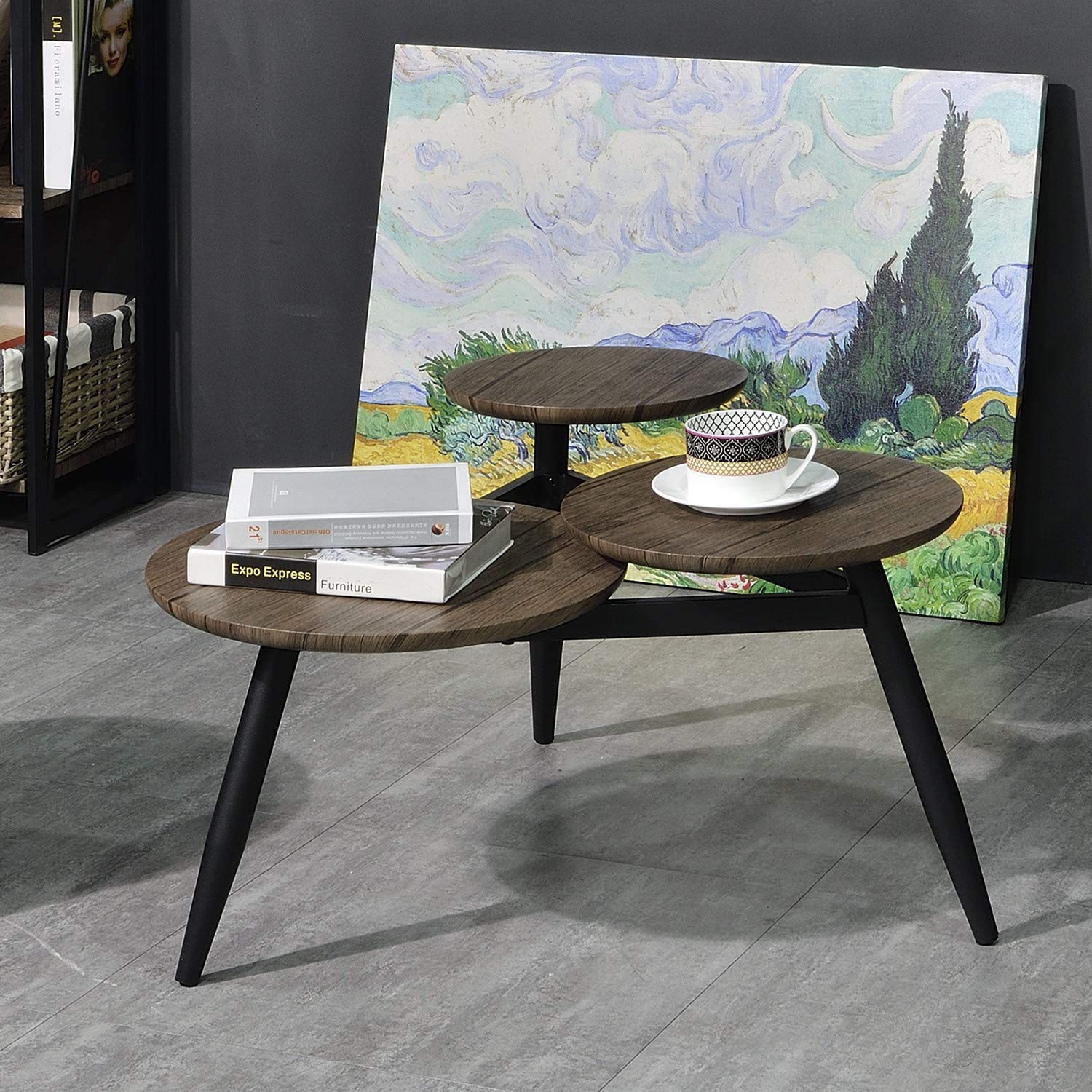 Buy Aingoo Small Coffee Table Round Mid Century Vintage with Metal