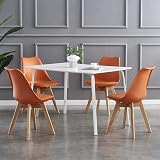 mcc direct Set of 4 Dining Chairs with Wooden Legs Orange Cushions view 7