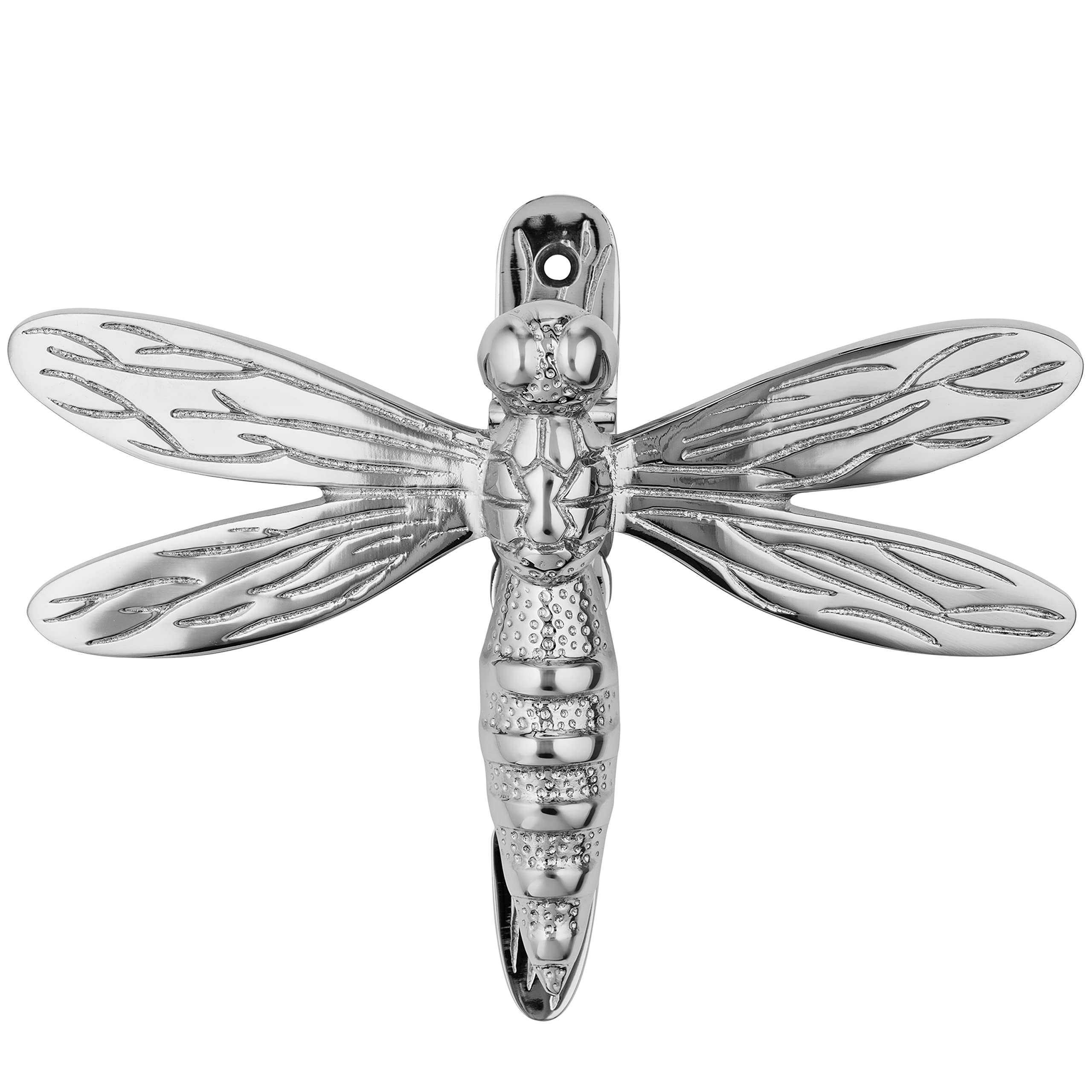 Silver Dragonfly Door Knocker for Front Door | Polished Solid Brass Silver Knockers with Strike Plate | UPVC | Dragonfly Front Door Furniture with a Unique Design