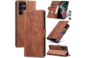 Jasonyu Flip Wallet Case for Samsung Galaxy S22 Ultra 5G,Leather Magnetic Folio Cover with Card Holder,Kickstand - TPU Shockproof Durable Protective Phone Case,Brown
