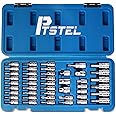 PTSTEL 45Pcs Torx Bit Socket Set, Hex Bit Sockets And Female E-Torx Sockets Set, CRV Star Sockets Kit, 1/4-inch & 3/8-inch Drive For Hand Use With Storage Case